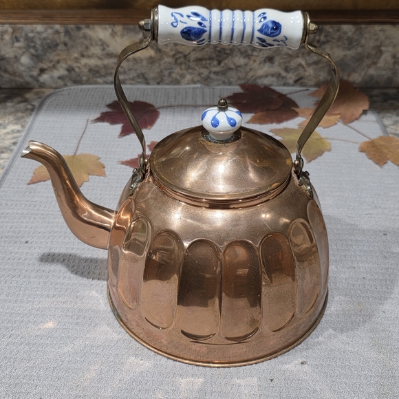 Copper Teapot with Blue Floral Handle - Picture 3 of 6